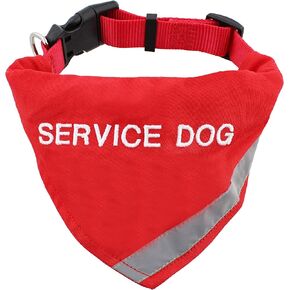 Mondo Medical Service Dog Bandana - 15.5-20in Neck Girth Service Dog Gear Reflective Dog Bandana Handkerchief Bib - Medium Embroidered Service Animal Scarf Collar in Bright Red