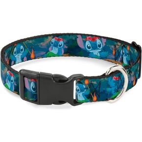 Buckle-Down Plastic Clip Collar - Stitch Hula Dance 5-Poses - 1.5" Wide - Fits 16-23" Neck - Medium