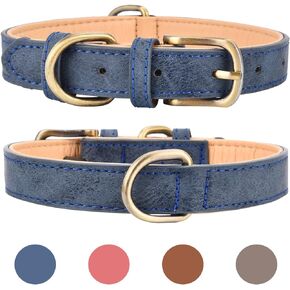 Leather Dog Collar for Small Medium Large Dogs Soft Breathable Padded Puppy Collar with Double D-Ring Adjustable Durable Strong Collar