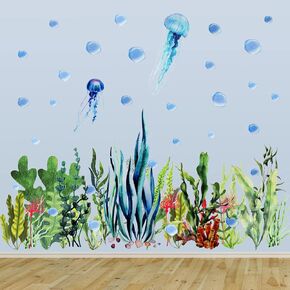 Under The Sea Wall Decals Ocean Wall Decals Stickers Removable Ocean Coral Seaweed Wall Decal Sticker Undersea Decor Stickers for Kids Bedroom Bathroom Girl Nursery Wall Corner Decoration