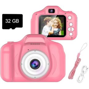 1080P Kids Digital Camera - Ideal Birthday for Boys and Girls Ages 3-12, Cute Easy-to-Hold Design, Includes 32GB SD Card, Video Recorder for Creative Fun (Blue)