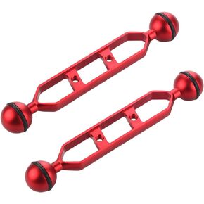 Red 7" Double Ball Aluminum Alloy Extension Arm, 1" Ball Head Connector Underwater Arm for Strobe/Video Light/Diving Camera Tray, Waterproof and Rustproof (2pack)