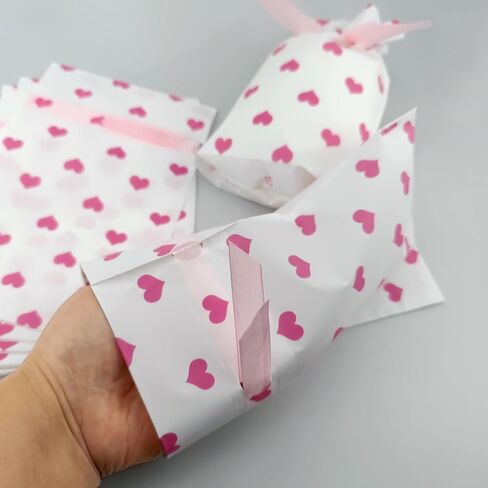 30 PCS Valentines Treat Bags Drawstring Gift Bags Pink Heart Cellophane Bags 6x9 Cookie Bags Candy Bags For Wedding Birthday Engagement Holiday Party in Saudi Arabia