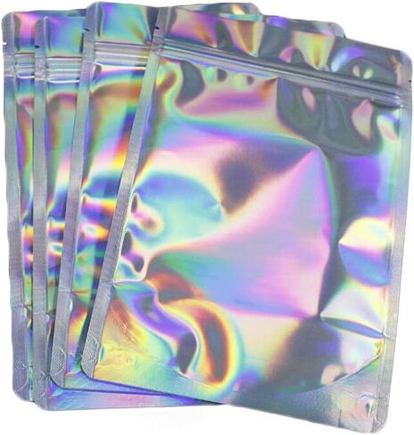 Bettli 100 Pack 4" x 6" Clear Flat Ziplock Bag Candy Cello Cellophane Treat Bags Perfect for Candy Nuts Small Gifts Holographic Color in Kuwait