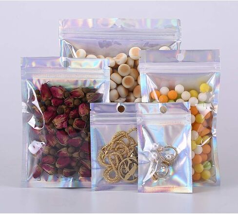 Bettli 100 Pack 4" x 6" Clear Flat Ziplock Bag Candy Cello Cellophane Treat Bags Perfect for Candy Nuts Small Gifts Holographic Color in Kuwait