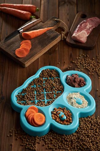 PAW Slow Feeder Dish - Healthy & Fun Eating w/ 5-in-1 Design, Slows Down Eating, for Wet or Dry Foods, Non-Slip Base, BPA-Free - Perfect for Dogs, Puppies & Multi-Pet, Orange in Saudi Arabia