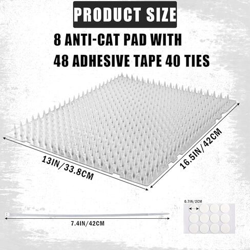 SAVITA 8pcs Cat Scat Spike Mat, 16x13inch Indoor Scat Mat with Stickers and Cable Ties, Pet Deterrent Training Mats for Cat Dog Indoor Outdoor Supplies in Saudi Arabia