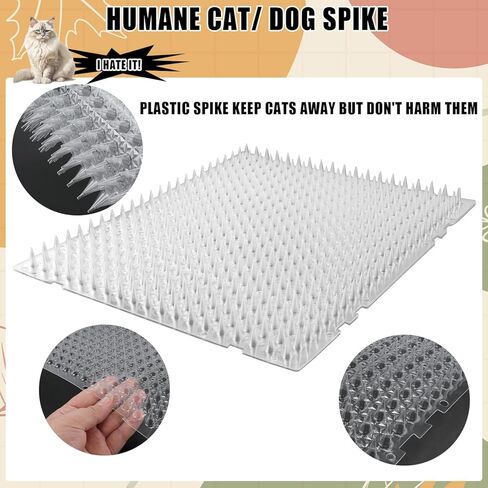 SAVITA 8pcs Cat Scat Spike Mat, 16x13inch Indoor Scat Mat with Stickers and Cable Ties, Pet Deterrent Training Mats for Cat Dog Indoor Outdoor Supplies in Saudi Arabia