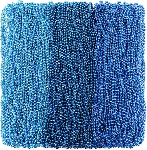 Quelay 150 Pcs Blue Mardi Gras Beads Necklace, 6mm Metallic Round Beaded Necklace, 33 Inch Beads Costume Necklaces for Party, Mardi Gras Throws, Light Blue, Royal Blue, Dark Blue in Saudi Arabia
