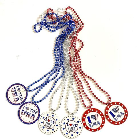 الرابع من يوليو الخرز القلائد حزب تفضل عيد الاستقلال الأحمر الأبيض الأزرق ميدالية القلائد لوازم حفلات اليوم الوطني (12 قطعة) in Kuwait