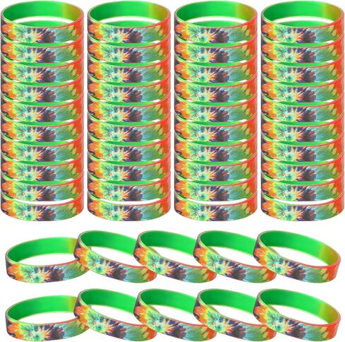 Halloscume 50 Pcs Rubber Bracelets Rainbow Silicone Wristbands Multicolor Sports Rubber Bracelets Tie Dye Party Favors for Teens Men Women in Saudi Arabia