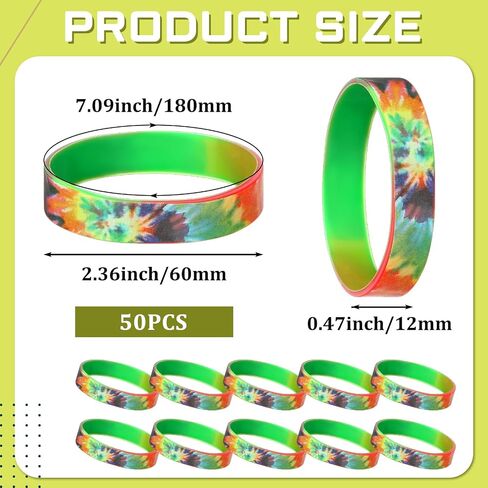 Halloscume 50 Pcs Rubber Bracelets Rainbow Silicone Wristbands Multicolor Sports Rubber Bracelets Tie Dye Party Favors for Teens Men Women in Saudi Arabia