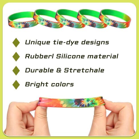 Halloscume 50 Pcs Rubber Bracelets Rainbow Silicone Wristbands Multicolor Sports Rubber Bracelets Tie Dye Party Favors for Teens Men Women in Saudi Arabia