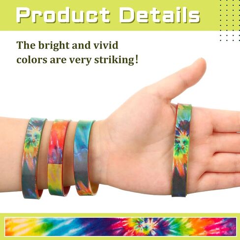 Halloscume 50 Pcs Rubber Bracelets Rainbow Silicone Wristbands Multicolor Sports Rubber Bracelets Tie Dye Party Favors for Teens Men Women in Saudi Arabia