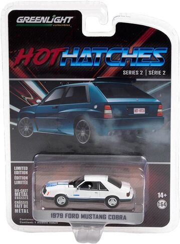Greenlight 63020-C Hot Hatches Series 2 - 1979 Mustang Cobra - White and Medium Blue Glow 1:64 Scale Diecast in Saudi Arabia