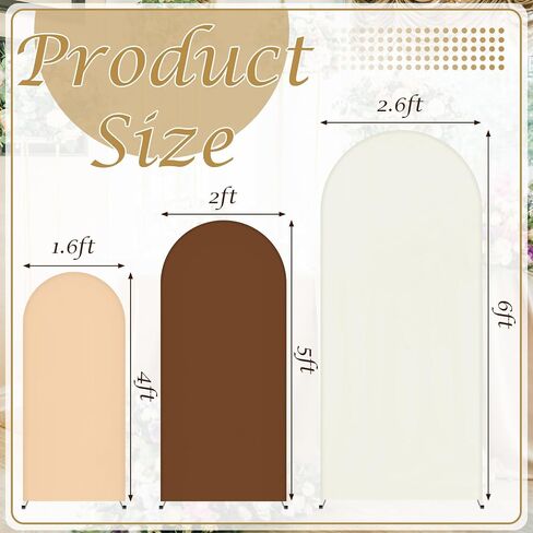 3 Pieces Wedding Arch Backdrop Cover 4ft, 5ft, 6ft Wedding Arch Cover 2 Sided Spandex Backdrop Cover for Birthday Baby Shower Wedding Arch Stand Decoration (Beige, Brown, White) in Saudi Arabia