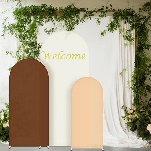 3 Pieces Wedding Arch Backdrop Cover 4ft, 5ft, 6ft Wedding Arch Cover 2 Sided Spandex Backdrop Cover for Birthday Baby Shower Wedding Arch Stand Decoration (Beige, Brown, White) in Saudi Arabia