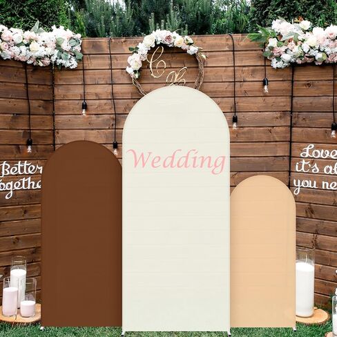 3 Pieces Wedding Arch Backdrop Cover 4ft, 5ft, 6ft Wedding Arch Cover 2 Sided Spandex Backdrop Cover for Birthday Baby Shower Wedding Arch Stand Decoration (Beige, Brown, White) in Saudi Arabia