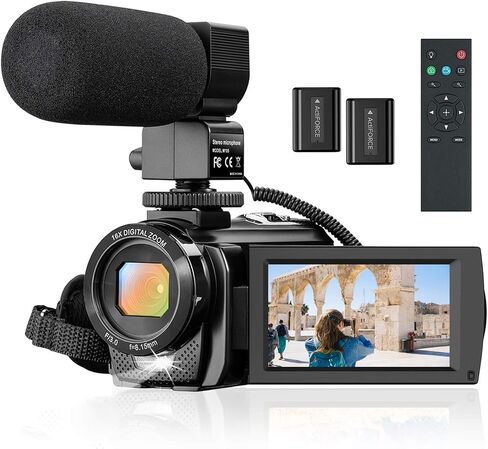 كاميرا فيديو MELCAM لليوتيوب، مسجل كاميرا Vlogging Full HD 1080P 30FPS 24MP 16X تكبير 3 بوصة شاشة دوران 270 درجة كاميرا رقمية مع ميكروفون، ملء الضوء، جهاز التحكم عن بعد، بطاريتان in Saudi Arabia