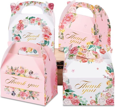 علب هدايا شكرًا لك مقاس 6 × 3.5 × 3.5 بوصة، صندوق هدايا من الورق المقوى باللون الأبيض والوردي والزهور وصناديق هدايا للحفلات وعلب حلوى كوكيز لحفلات الغداء وحفلات الزفاف وأعياد الميلاد (24 قطعة) in Kuwait