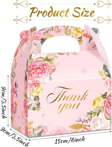 علب هدايا شكرًا لك مقاس 6 × 3.5 × 3.5 بوصة، صندوق هدايا من الورق المقوى باللون الأبيض والوردي والزهور وصناديق هدايا للحفلات وعلب حلوى كوكيز لحفلات الغداء وحفلات الزفاف وأعياد الميلاد (24 قطعة) in Kuwait