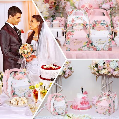 علب هدايا شكرًا لك مقاس 6 × 3.5 × 3.5 بوصة، صندوق هدايا من الورق المقوى باللون الأبيض والوردي والزهور وصناديق هدايا للحفلات وعلب حلوى كوكيز لحفلات الغداء وحفلات الزفاف وأعياد الميلاد (24 قطعة) in Kuwait