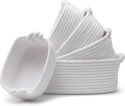 5-Piece Woven Baskets for Organizing Storage ，Cotton Rope bathroom organizers for Shelf,Small Basket for Baby Toy,Gift Empty,Cat Dog Toy,Nursery Bathroom Organization Bins (White) in Saudi Arabia