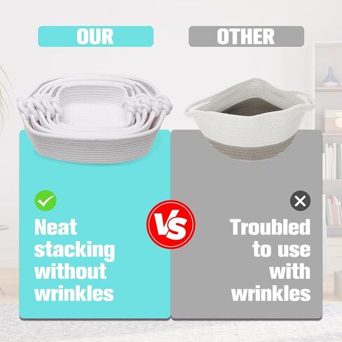 5-Piece Woven Baskets for Organizing Storage ，Cotton Rope bathroom organizers for Shelf,Small Basket for Baby Toy,Gift Empty,Cat Dog Toy,Nursery Bathroom Organization Bins (White) in Saudi Arabia