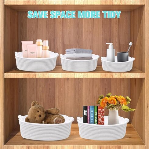 5-Piece Woven Baskets for Organizing Storage ，Cotton Rope bathroom organizers for Shelf,Small Basket for Baby Toy,Gift Empty,Cat Dog Toy,Nursery Bathroom Organization Bins (White) in Saudi Arabia