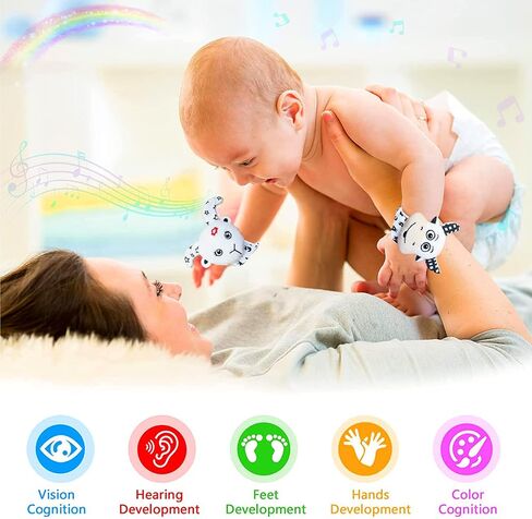 Baby Wrist Rattles Foot Finder Rattle Socks for Babies 3 6 18 Months Black and White High Contrast Baby Infant Soft Sensory Toys for Newborn Baby Mittens Gift for Boy Girl Bebe in Saudi Arabia