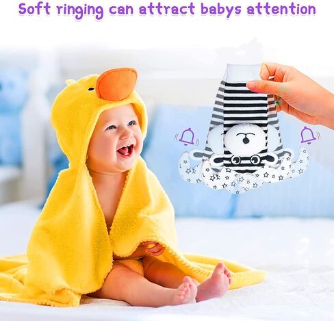 Baby Wrist Rattles Foot Finder Rattle Socks for Babies 3 6 18 Months Black and White High Contrast Baby Infant Soft Sensory Toys for Newborn Baby Mittens Gift for Boy Girl Bebe in Saudi Arabia