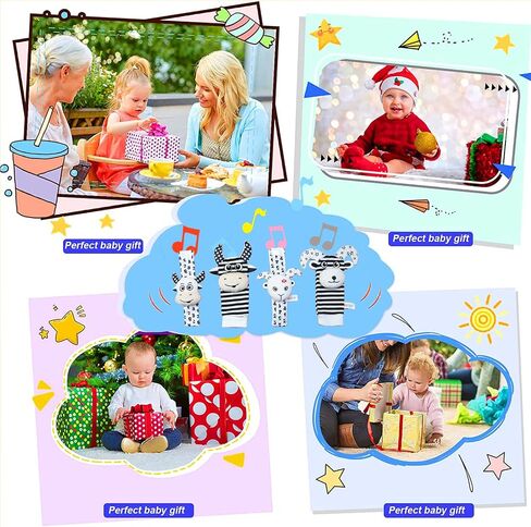 Baby Wrist Rattles Foot Finder Rattle Socks for Babies 3 6 18 Months Black and White High Contrast Baby Infant Soft Sensory Toys for Newborn Baby Mittens Gift for Boy Girl Bebe in Saudi Arabia