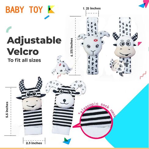 Baby Wrist Rattles Foot Finder Rattle Socks for Babies 3 6 18 Months Black and White High Contrast Baby Infant Soft Sensory Toys for Newborn Baby Mittens Gift for Boy Girl Bebe in Saudi Arabia