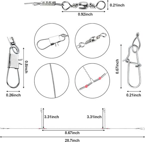 50 قطعة من أدوات صيد الأسماك من الفولاذ المقاوم للصدأ بذراعين لصيد السمك أدوات قيادة سلك صيد عالية القوة مع خرزات دوارة لخطافات الطعم in Kuwait