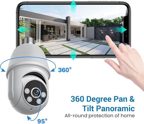 كاميرا أمان Guggre 1080P بمصباح كهربائي لاسلكي، كاميرا قبة بانورامية 360 درجة، اكتشاف بشري ذكي بالذكاء الاصطناعي، تخزين سحابي، عرض مباشر، سهلة التركيب، رؤية ليلية ملونة داخلية/خارجية، صوت ثنائي الاتجاه in Kuwait