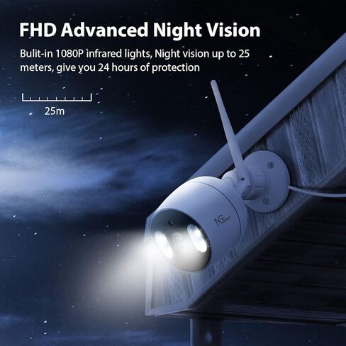 كاميرا أمان NGTeco خارجية، 1080 بكسل FHD 2.4 جيجا واي فاي لأمن المنزل - كاميرا مراقبة IP مقاومة للماء مع رؤية ليلية ملونة/صوت ثنائي الاتجاه/كشف الحركة/بطاقة SD/تخزين سحابي in Kuwait