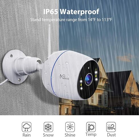 كاميرا أمان NGTeco خارجية، 1080 بكسل FHD 2.4 جيجا واي فاي لأمن المنزل - كاميرا مراقبة IP مقاومة للماء مع رؤية ليلية ملونة/صوت ثنائي الاتجاه/كشف الحركة/بطاقة SD/تخزين سحابي in Kuwait