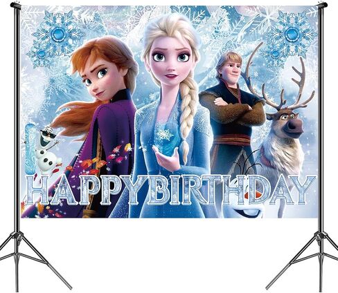 Frozen Birthday Party Supplies, Frozen Party Decorations&Tableware Set Include Happy Birthday Banner, Hanging Swirl, Balloons, Backdrop, Cake & Cupcake Topper, Plates, Napkins, Tablecloth in Saudi Arabia