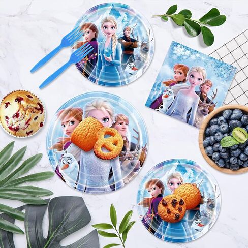 Frozen Birthday Party Supplies, Frozen Party Decorations&Tableware Set Include Happy Birthday Banner, Hanging Swirl, Balloons, Backdrop, Cake & Cupcake Topper, Plates, Napkins, Tablecloth in Saudi Arabia
