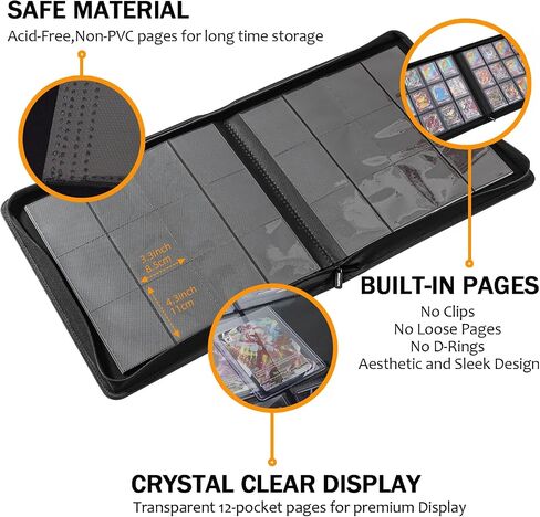 Toploader Binder | Holds ３８４ Toploaders | 2４ Toploaders INCLUDED | １２-Pocket | Ringless Double-Sided Pockets for TCG, Sports | Premium Top Loader Storage (Black) in Saudi Arabia