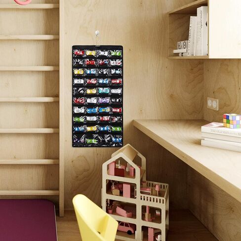 حقيبة تخزين متوافقة مع 80 سيارة من علبة الثقاب ذات العجلات الساخنة، علبة عرض معلقة على الوجهين للعجلات الساخنة تناسب 80 سيارة لعبة (80 فتحة - أسود) in Kuwait