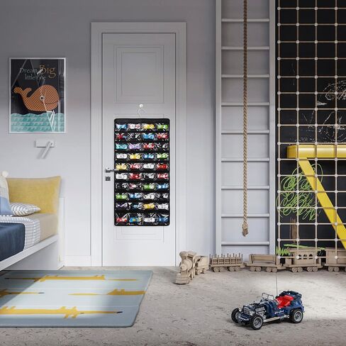 حقيبة تخزين متوافقة مع 80 سيارة من علبة الثقاب ذات العجلات الساخنة، علبة عرض معلقة على الوجهين للعجلات الساخنة تناسب 80 سيارة لعبة (80 فتحة - أسود) in Kuwait