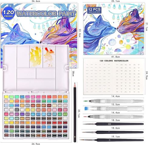 Gunsamg Watercolor Paint Set, 100 Colors Painting with Water Brush Pens, Professional Watercolor Paint Set for Kids, Adults, Art Supplies. 54 Premium Colors, 10 Fluorescent Colors, 36 Metallic Colors. in Kuwait