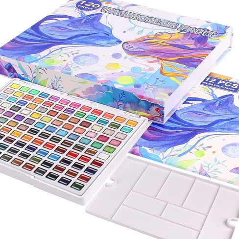 Gunsamg Watercolor Paint Set, 100 Colors Painting with Water Brush Pens, Professional Watercolor Paint Set for Kids, Adults, Art Supplies. 54 Premium Colors, 10 Fluorescent Colors, 36 Metallic Colors. in Kuwait