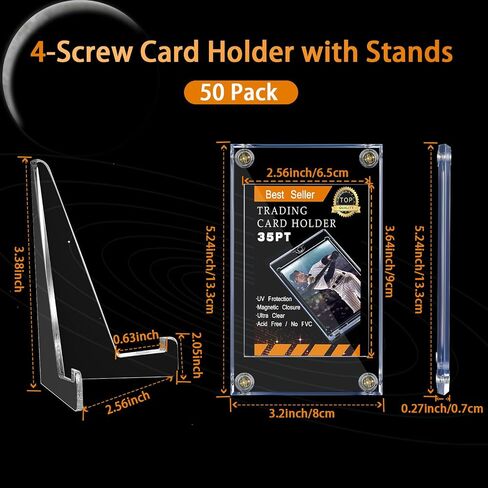 Screw Trading Card Protector with Display Stands Acrylic 35 PT Baseball Card Holder for Football Sports Game Business Display(30 Pcs) in Saudi Arabia