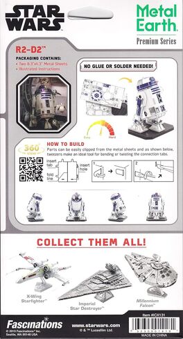 أحجية ميتال إيرث ثلاثية الأبعاد من سلسلة بريميوم R2-D2 - أحجية معدنية لحرب النجوم - مجموعات نماذج قابلة للبناء للبالغين مستوى التحدي 7.19 × 5.51 × 9.5 سم in Saudi Arabia