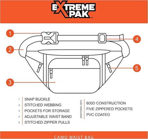 حقيبة خصر Maxam كبيرة جدًا JX Swamper، لمغامرتك الخارجية القادمة، 5 مقصورات، حتى 38 بوصة، مموهة in Kuwait