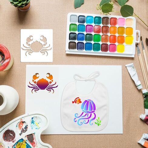 مجموعة استنسل مخلوقات البحر والمحيط مكونة من 40 قطعة، قوالب رسم حيوانات بحرية قابلة لإعادة الاستخدام، تتضمن استنسلات حرفية حورية البحر، ومرايل بيضاء لألعاب استحمام الطفل، وجدران خشبية، وصخور، وطلاء قماشي in Kuwait