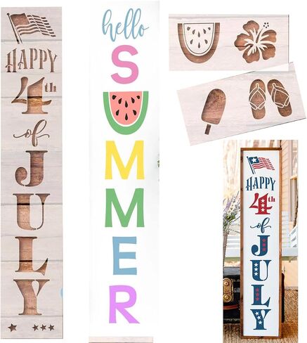 Happy 4th of July Stencil +Hello Summer Reusable Porch Stencil, Patriotic Porch Leaner Stencil for Painting, DIY 4th of July Sign Stencil (Happy 4th of July) in Saudi Arabia