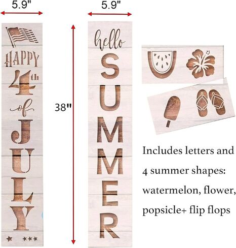 Happy 4th of July Stencil +Hello Summer Reusable Porch Stencil, Patriotic Porch Leaner Stencil for Painting, DIY 4th of July Sign Stencil (Happy 4th of July) in Saudi Arabia